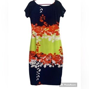 Beautiful navy, orange, and lime colored dress size L